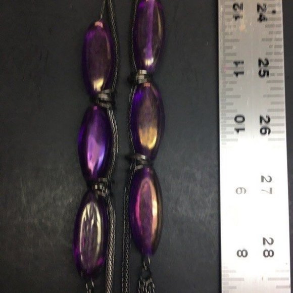Iridescent Purple Multistrand Necklace Long Faceted Silver Mesh Chain Retro - Picture 7 of 9